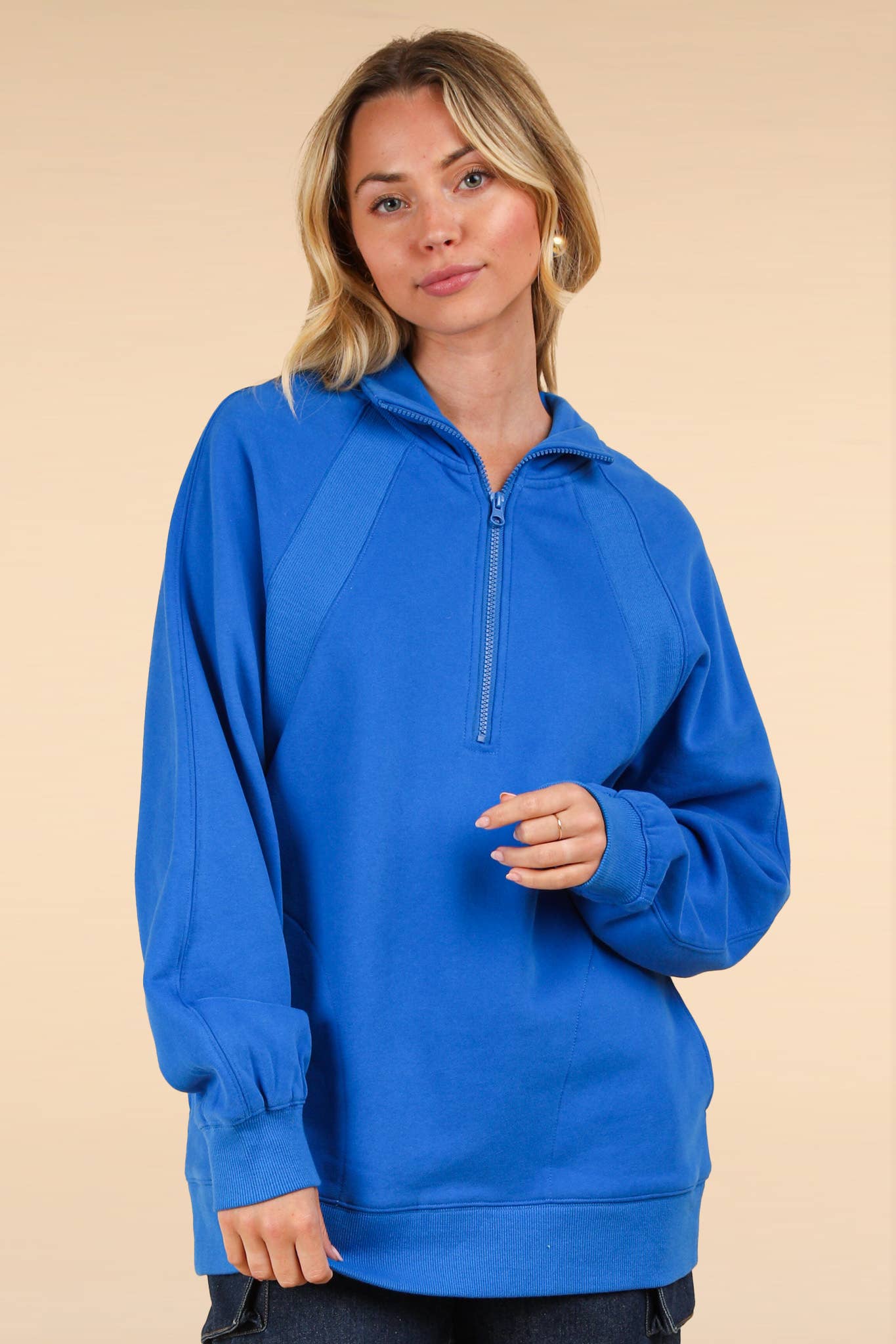 NT11849-Oversized Sweatshirt Henley Knit Top