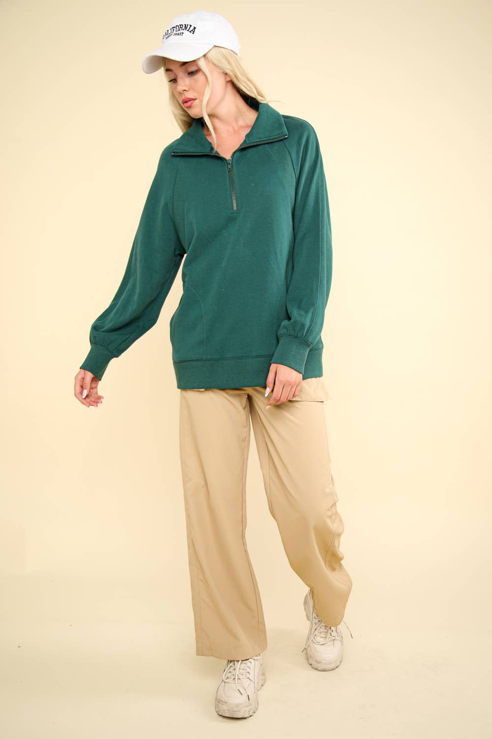 NT11849-Oversized Sweatshirt Henley Knit Top