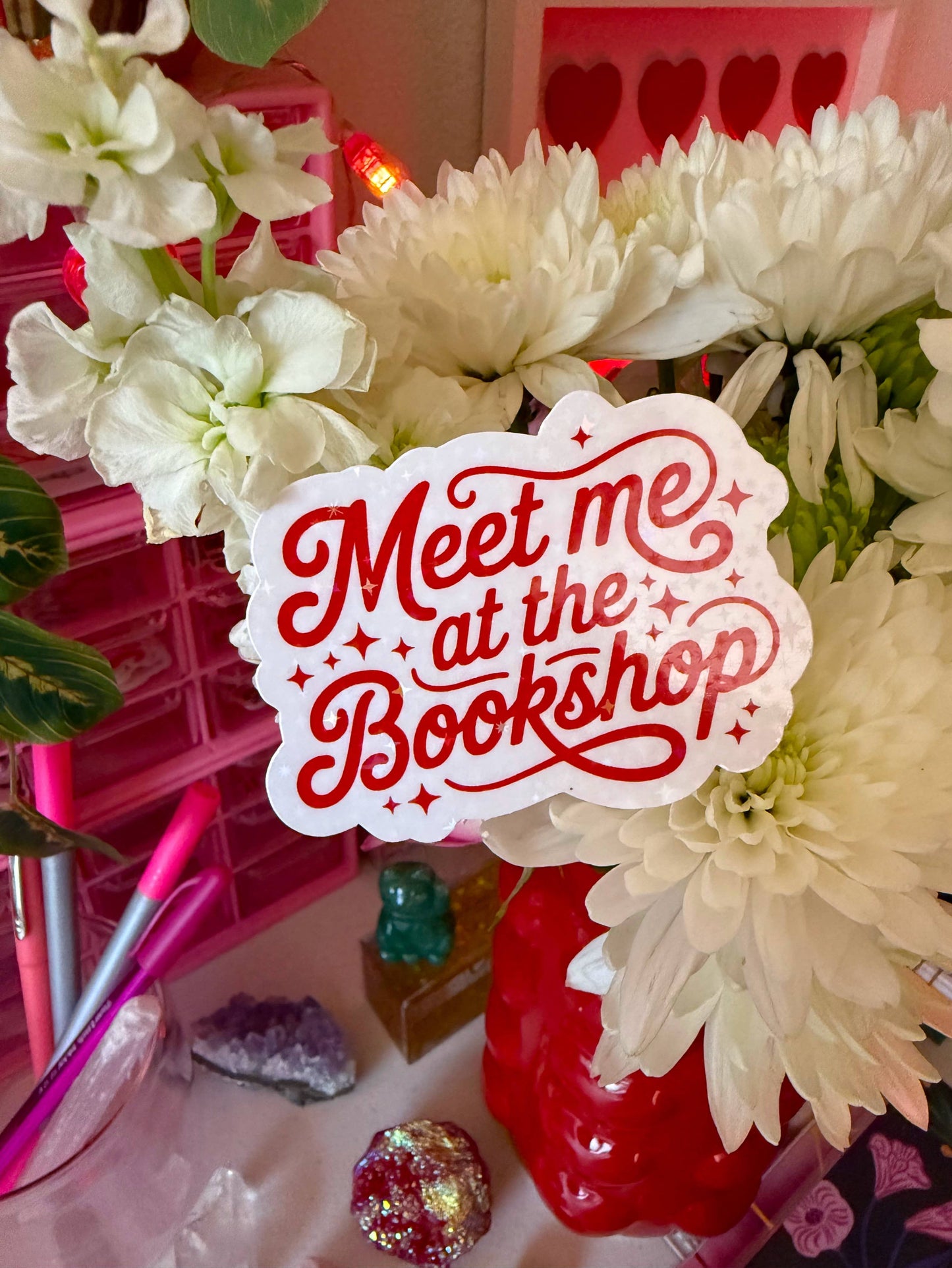Meet me at the bookshop Valentine's sticker (holographic)