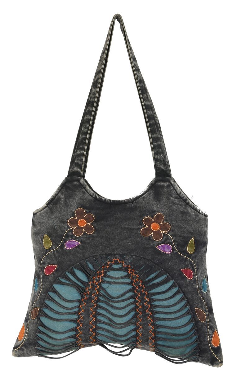 Black Embroidered Hobo Bag
