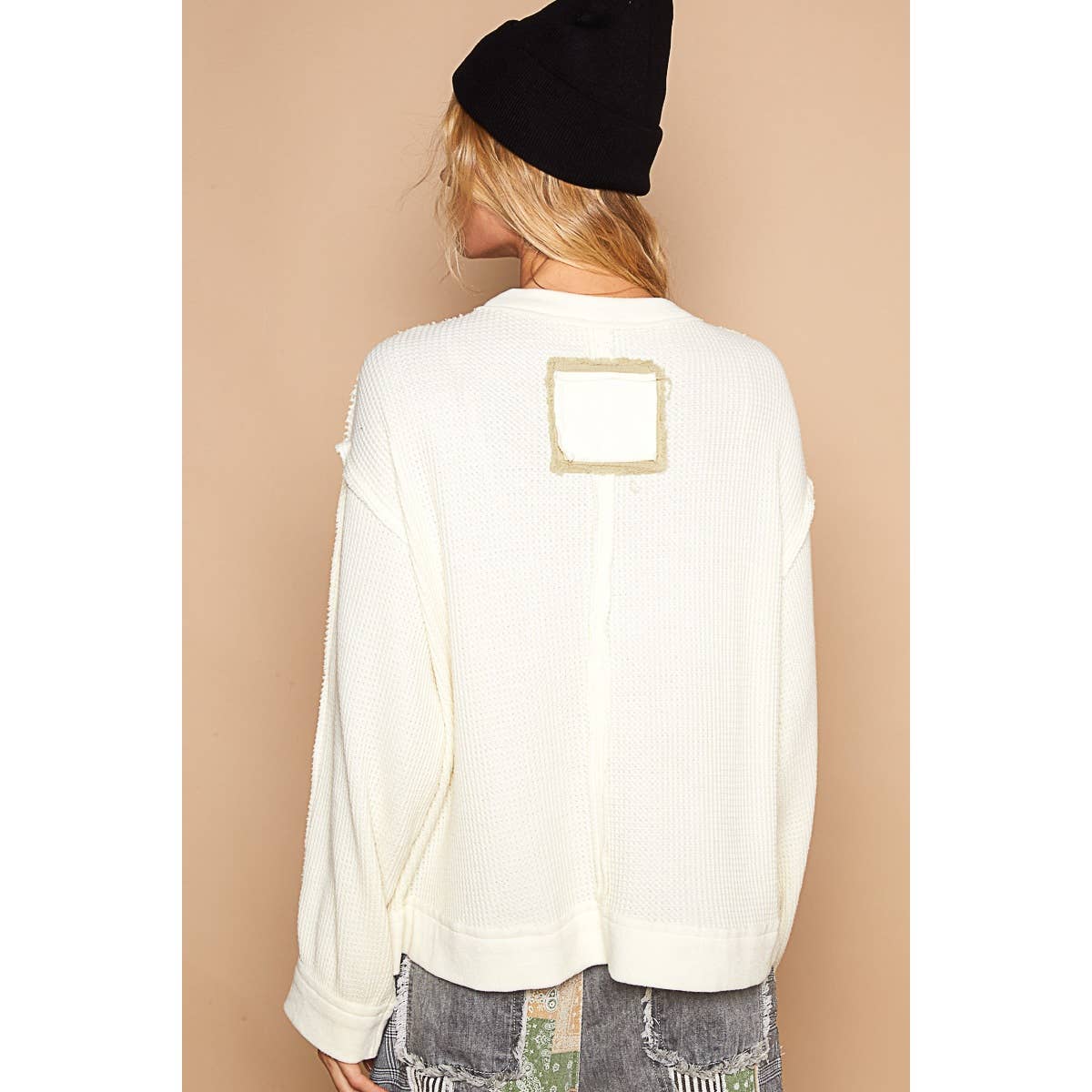 Vintage washed long sleeve peach patch thermal top SALE
