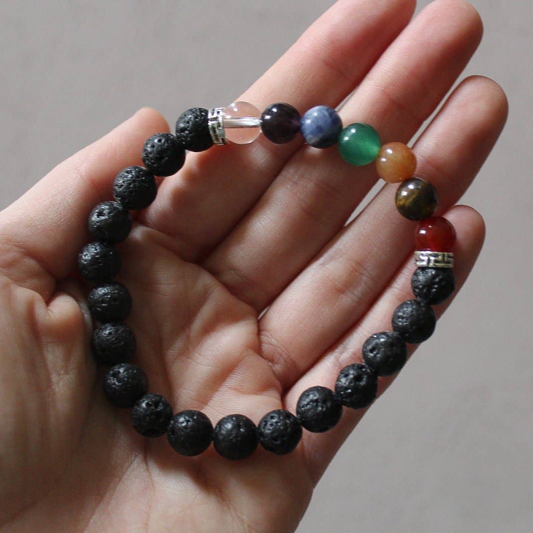 Seven Chakra Bracelet with Lava Beads 8mm