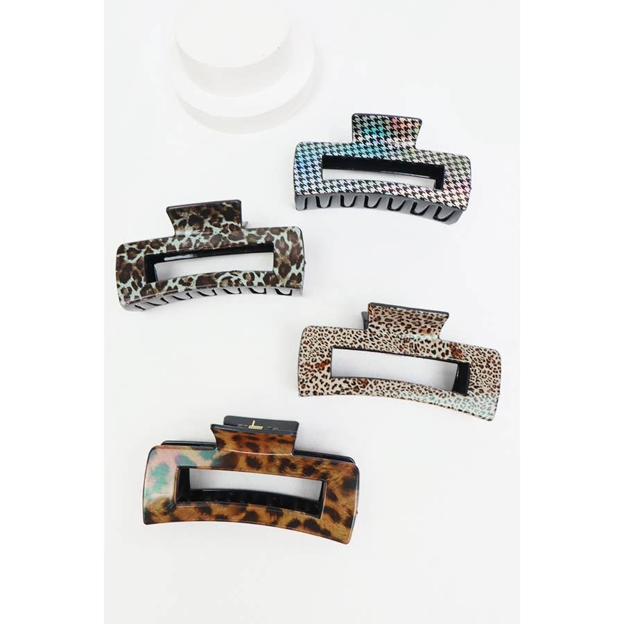 Assorted Leopard Print Rectangle Hair Claw-Random