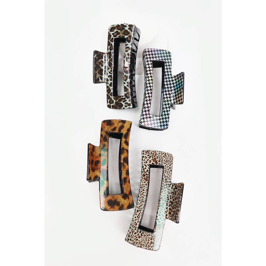 Assorted Leopard Print Rectangle Hair Claw-Random