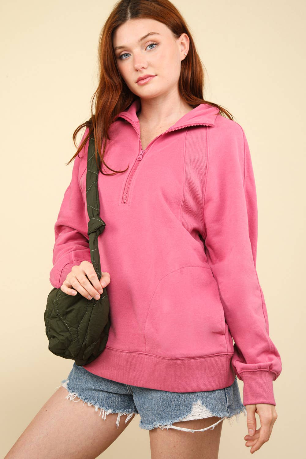 NT11849-Oversized Sweatshirt Henley Knit Top