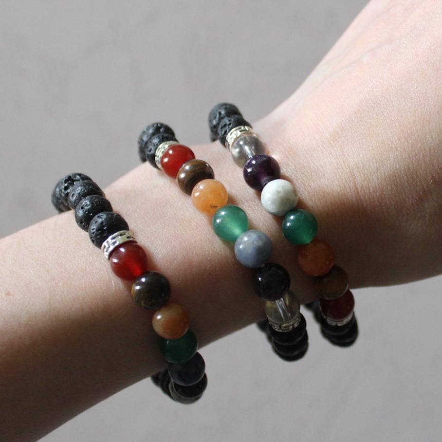 Seven Chakra Bracelet with Lava Beads 8mm