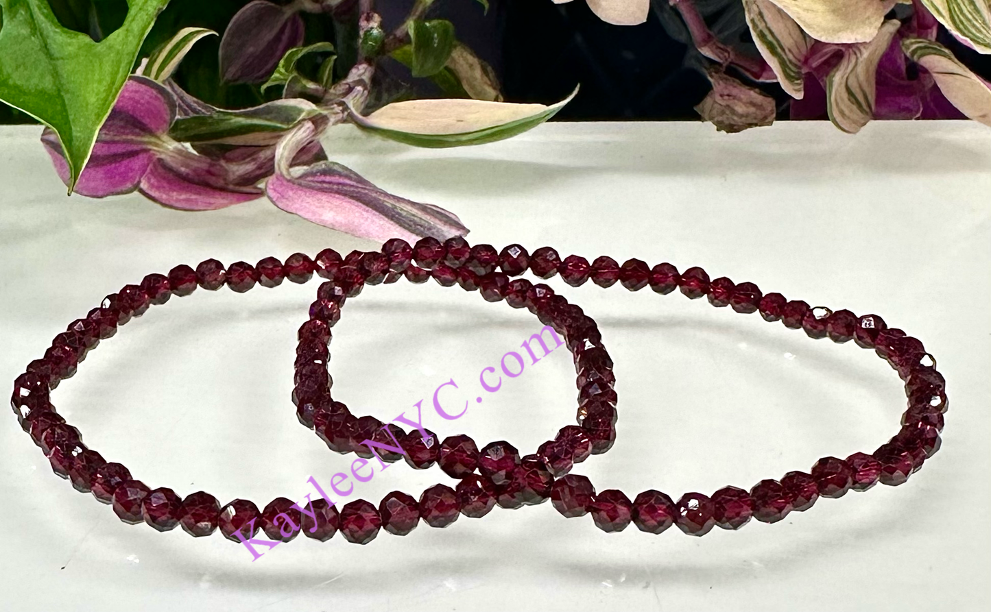 4mm Faceted Natural Garnet 7.5”Crystal Bracelet