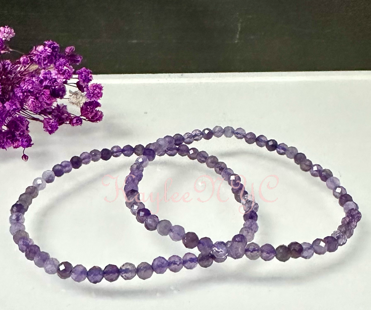 Natural Amethyst 4mm Faceted 7.5”Crystal Braceler