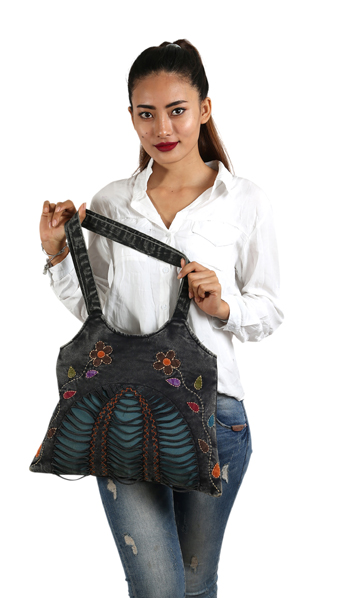 Black Embroidered Hobo Bag