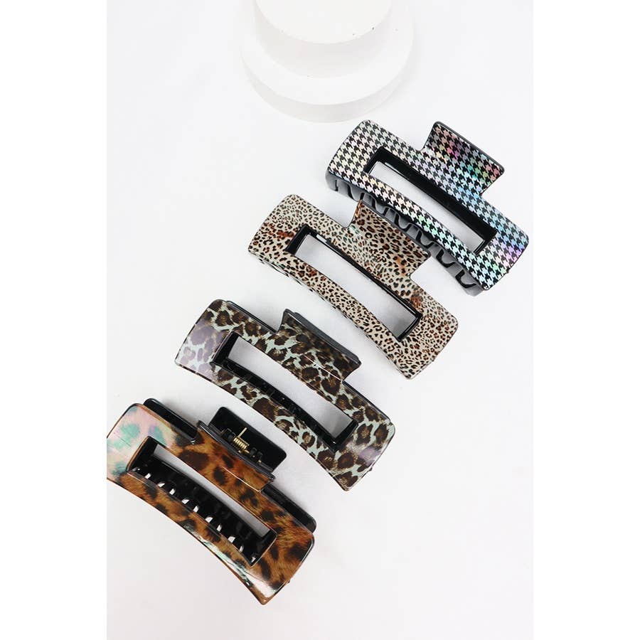 Assorted Leopard Print Rectangle Hair Claw-Random