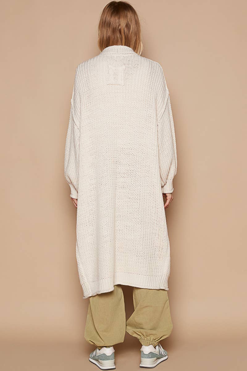 Open front balloon sleeves long cardigan sweater