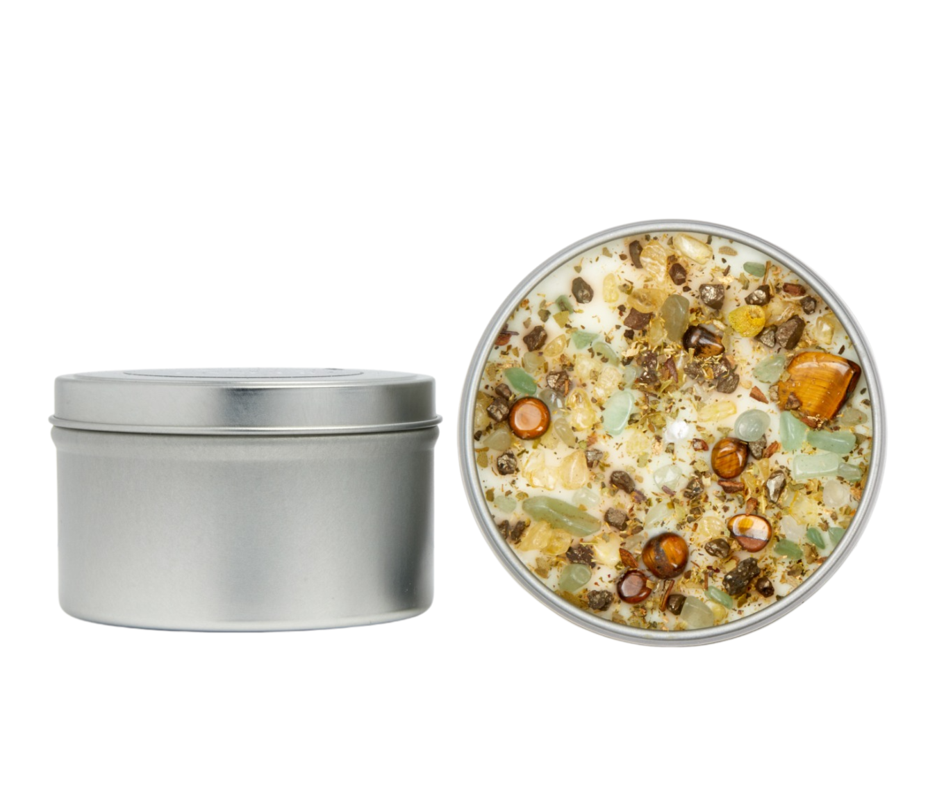 Prosperity Candle Round Tin - Soy Candles - Herb & Crystal Candle