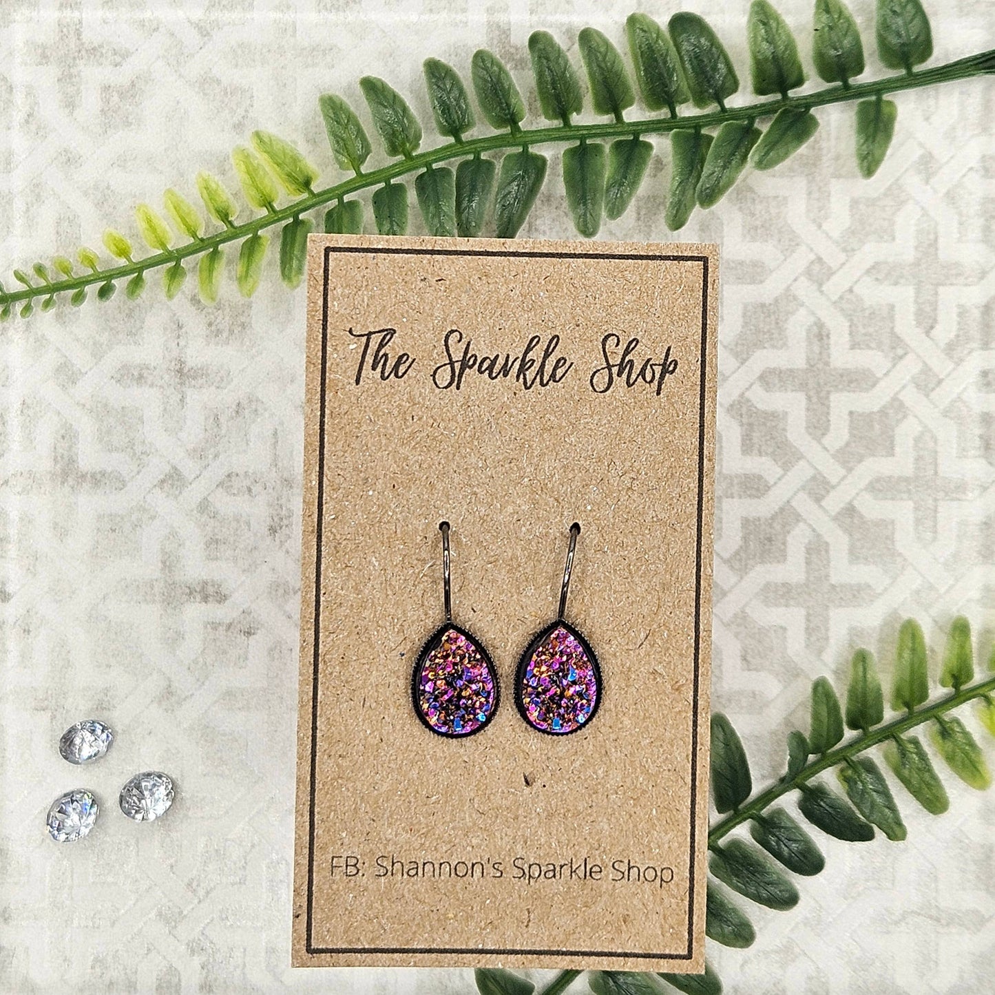 Druzy Teardrop Dangle Earrings (Handmade)- Multi-color