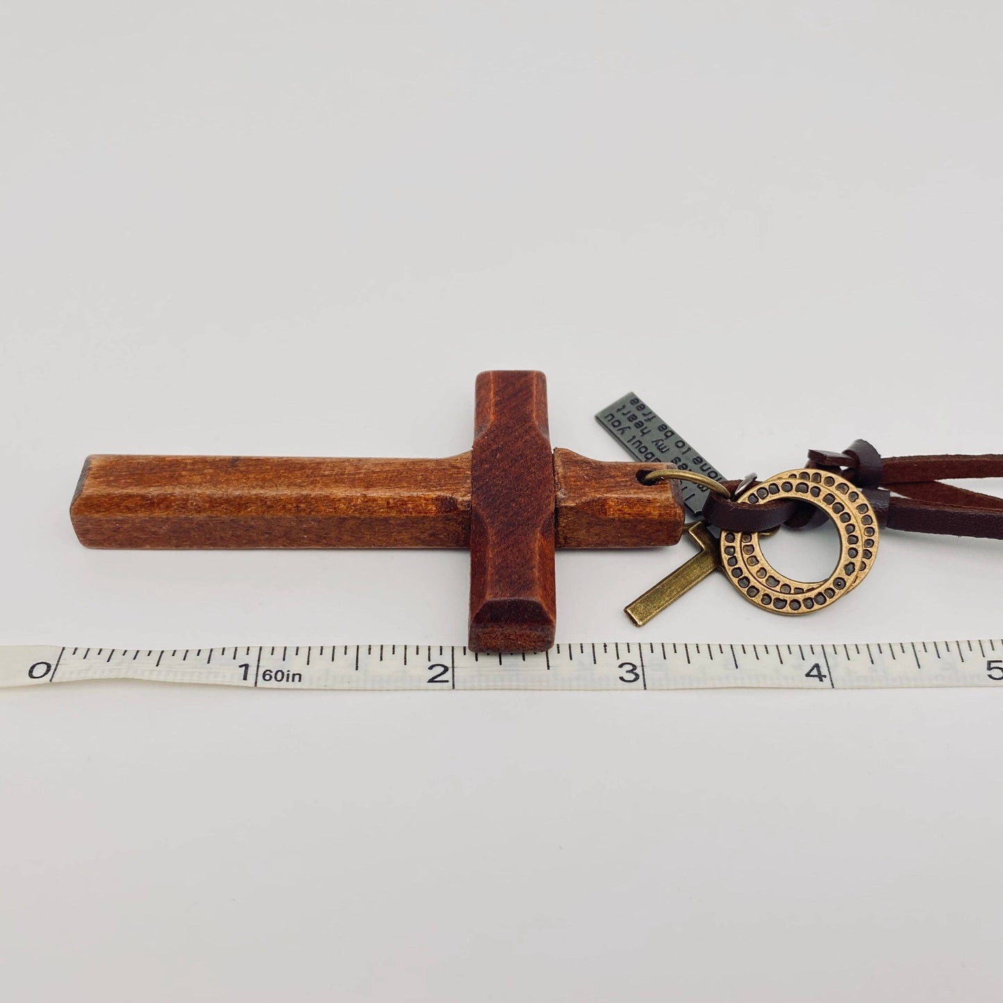 Retro Leather Rope Wood Cross Pendant Necklace