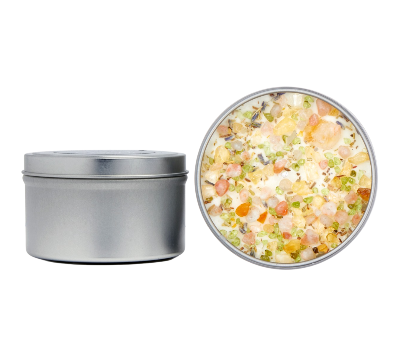 Positive Energy Candle Round Tin- Soy Candles - Herb & Crystal Candle