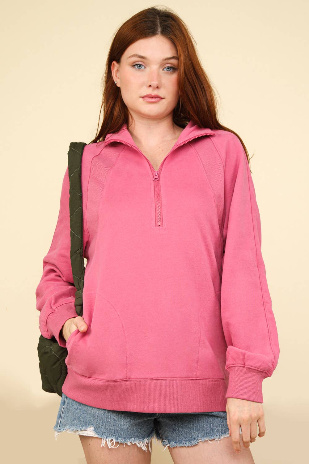 NT11849-Oversized Sweatshirt Henley Knit Top