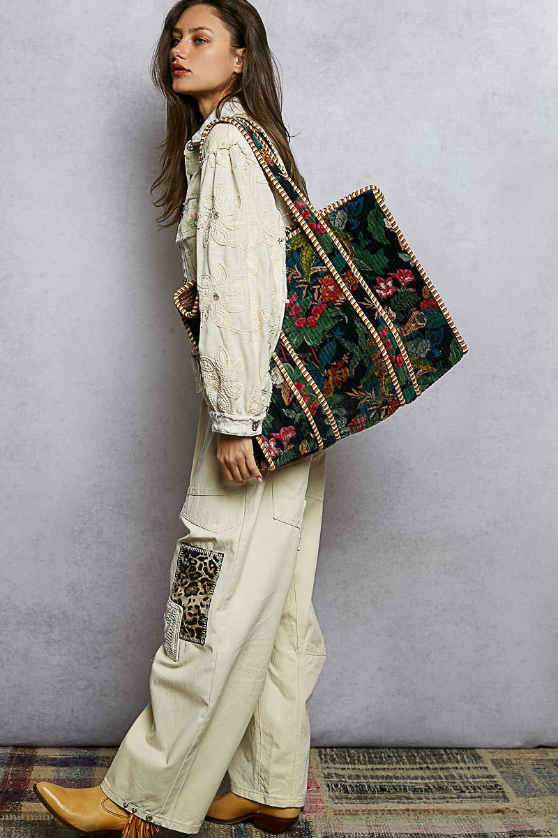 Quilted Large Everyday Tote Bag-POL