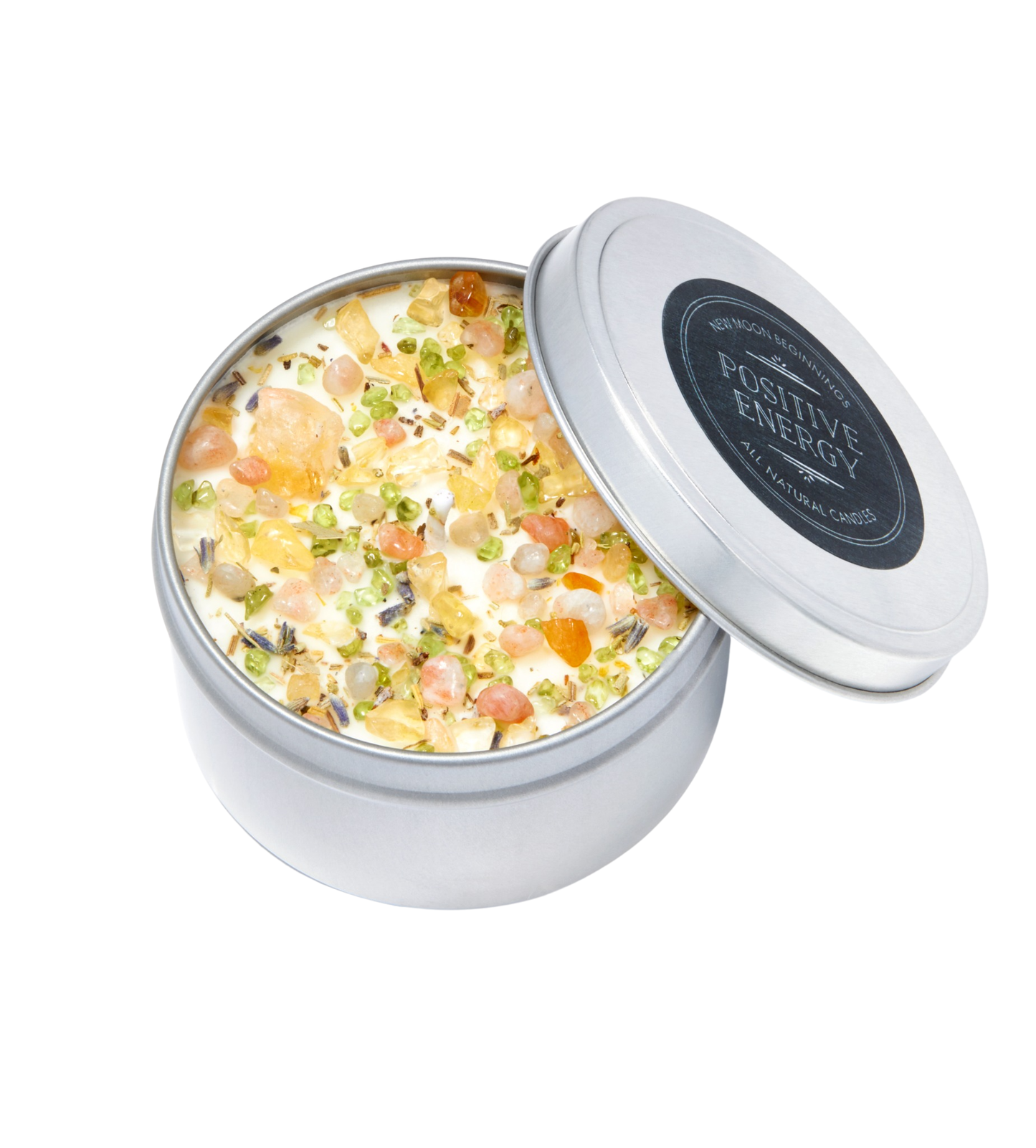 Positive Energy Candle Round Tin- Soy Candles - Herb & Crystal Candle