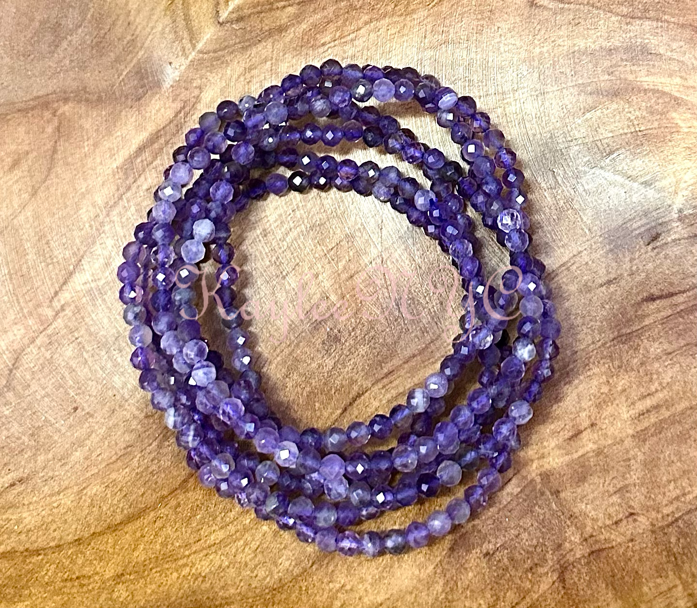 Natural Amethyst 4mm Faceted 7.5”Crystal Braceler
