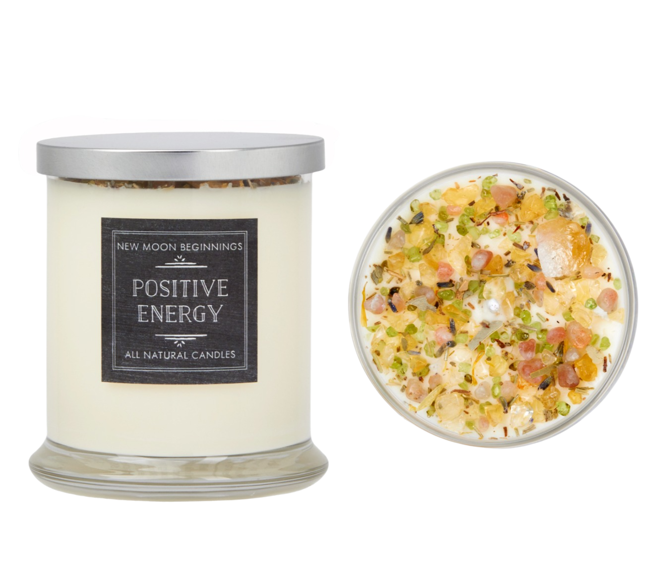 Positive Energy Candle Round Tin- Soy Candles - Herb & Crystal Candle