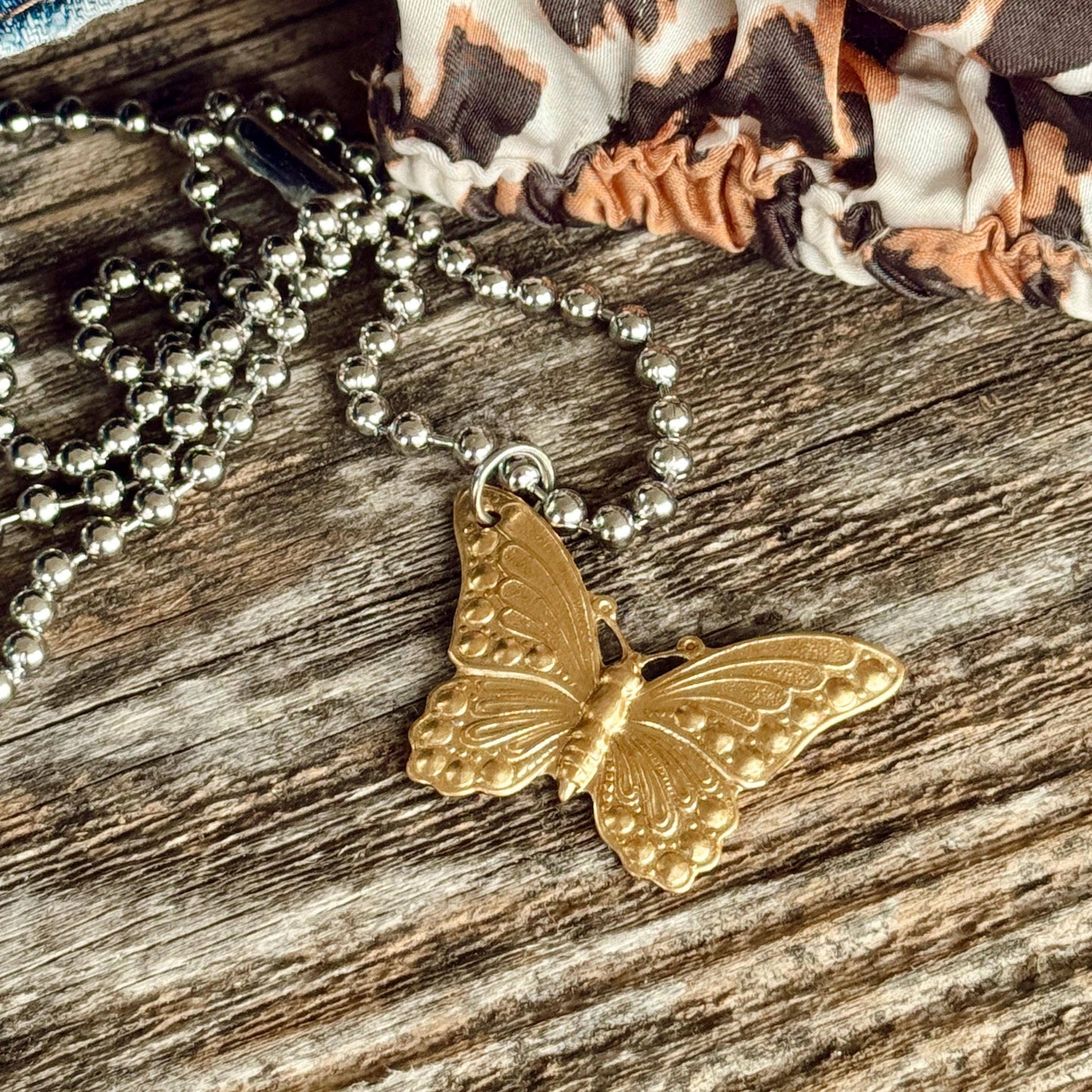 Butterfly Brass Charm Necklace 