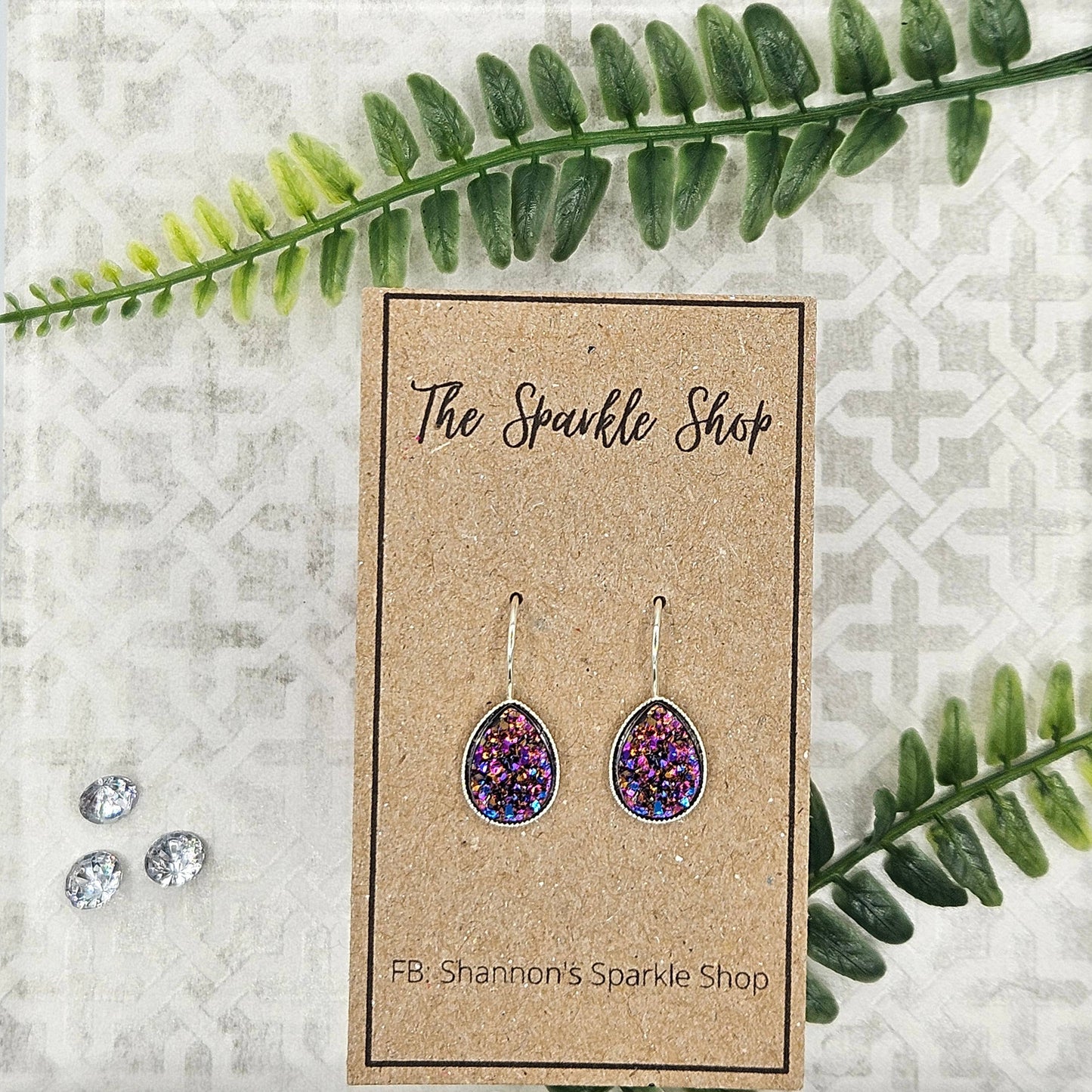 Druzy Teardrop Dangle Earrings (Handmade)- Multi-color