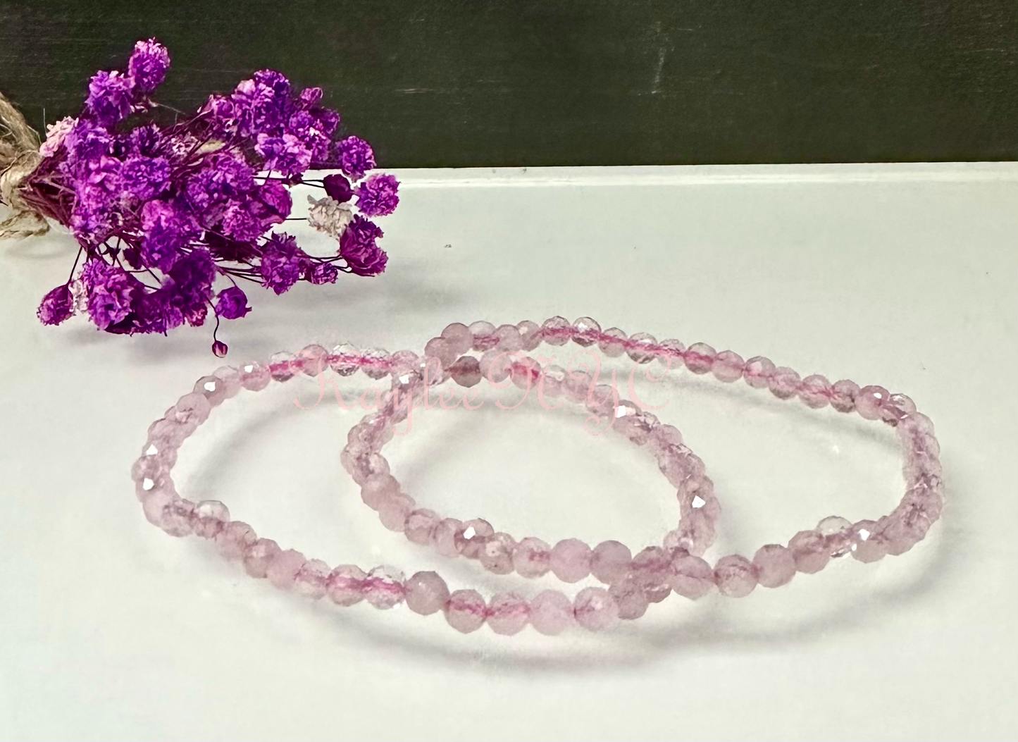 Natural Rose Quartz 4mm Faceted 7.5”Crystal Bracelet