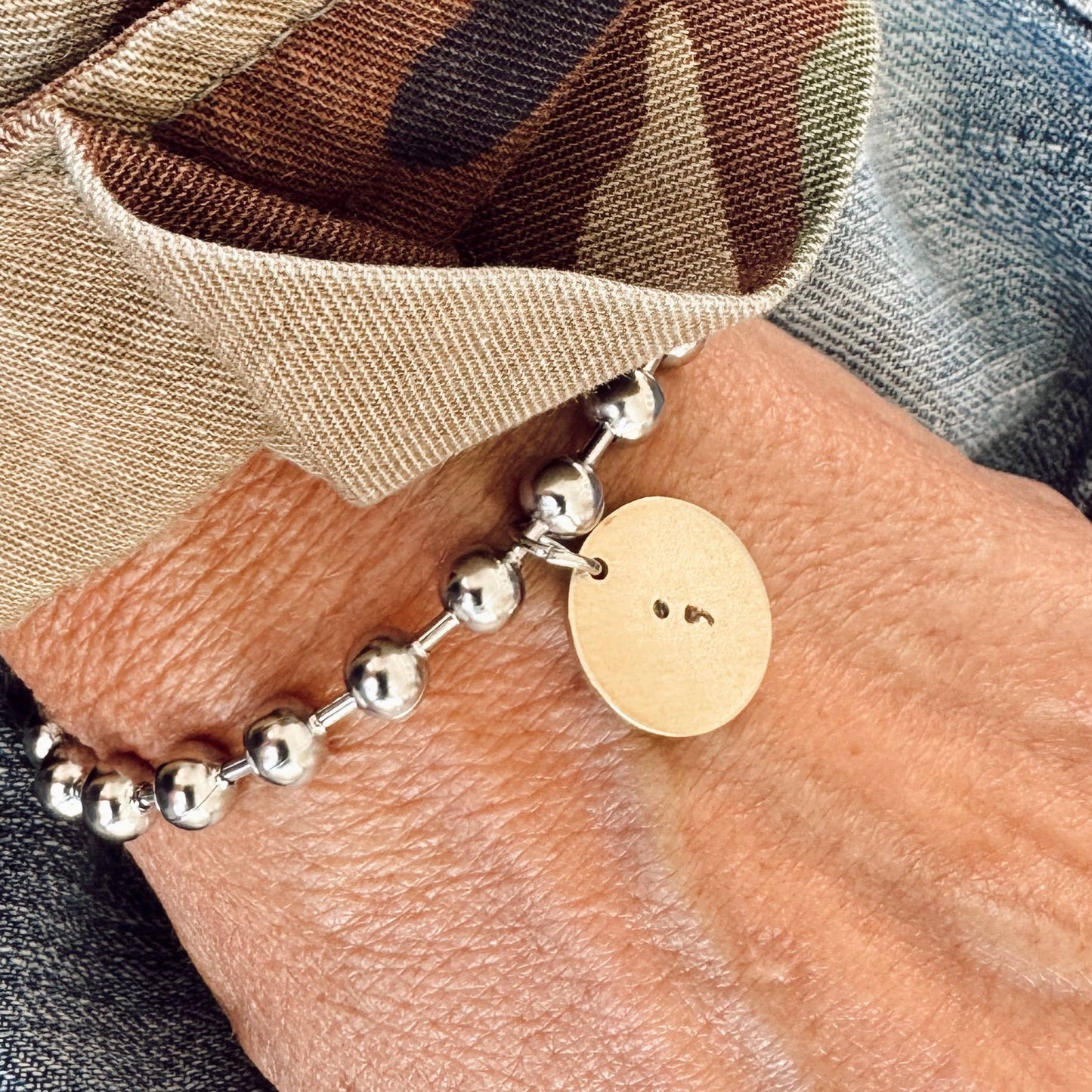 Hand Stamped Semicolon Mixed Metal Bracelet 
