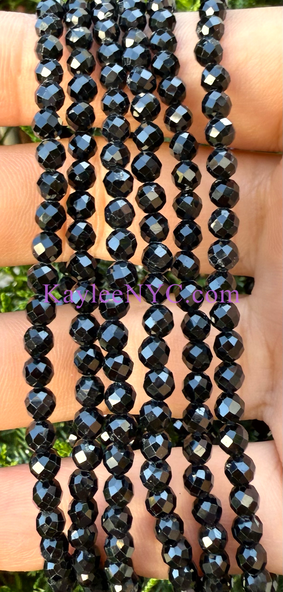 Natural Faceted Black Tourmaline 4mm 7.5”