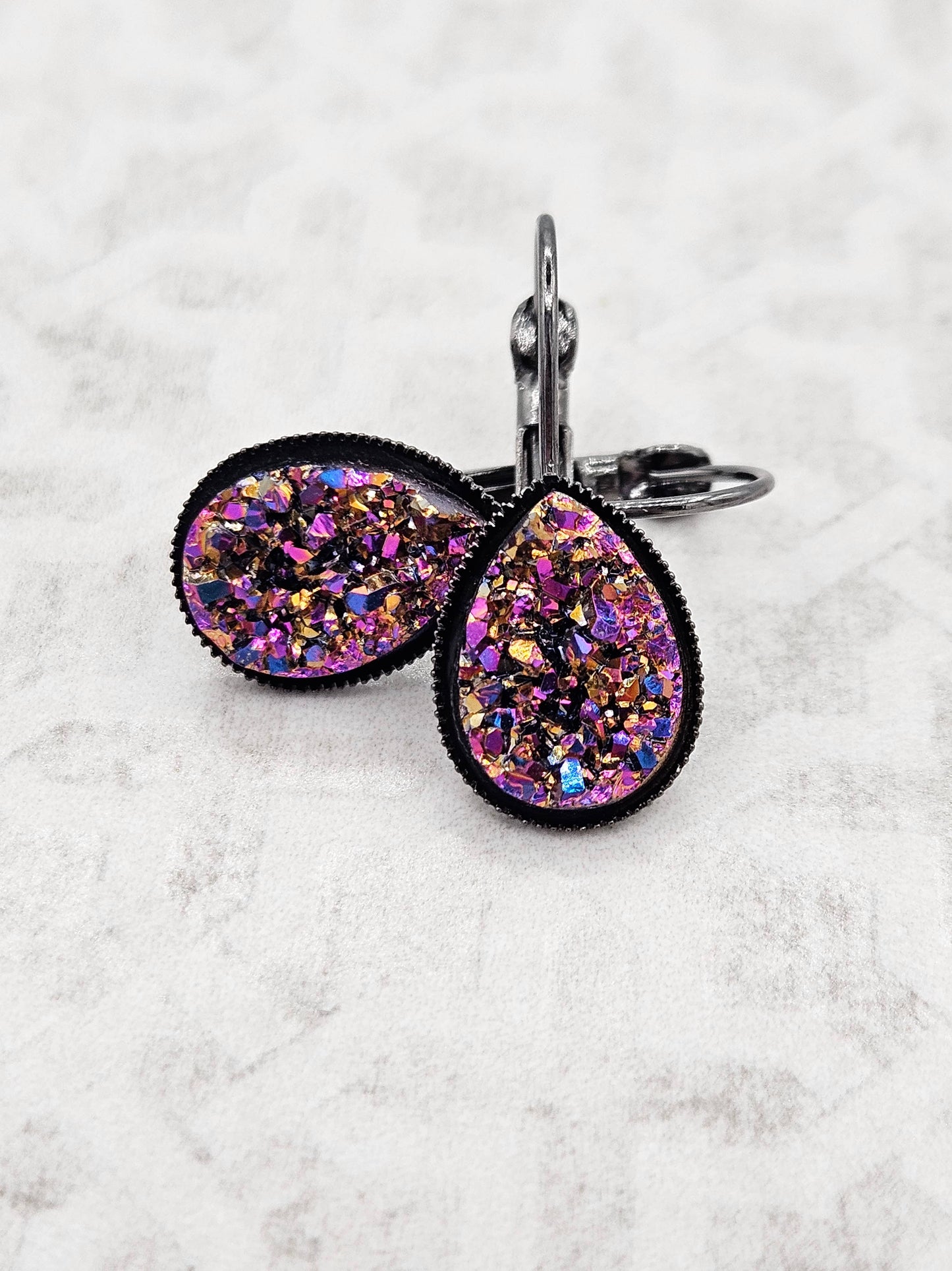 Druzy Teardrop Dangle Earrings (Handmade)- Multi-color