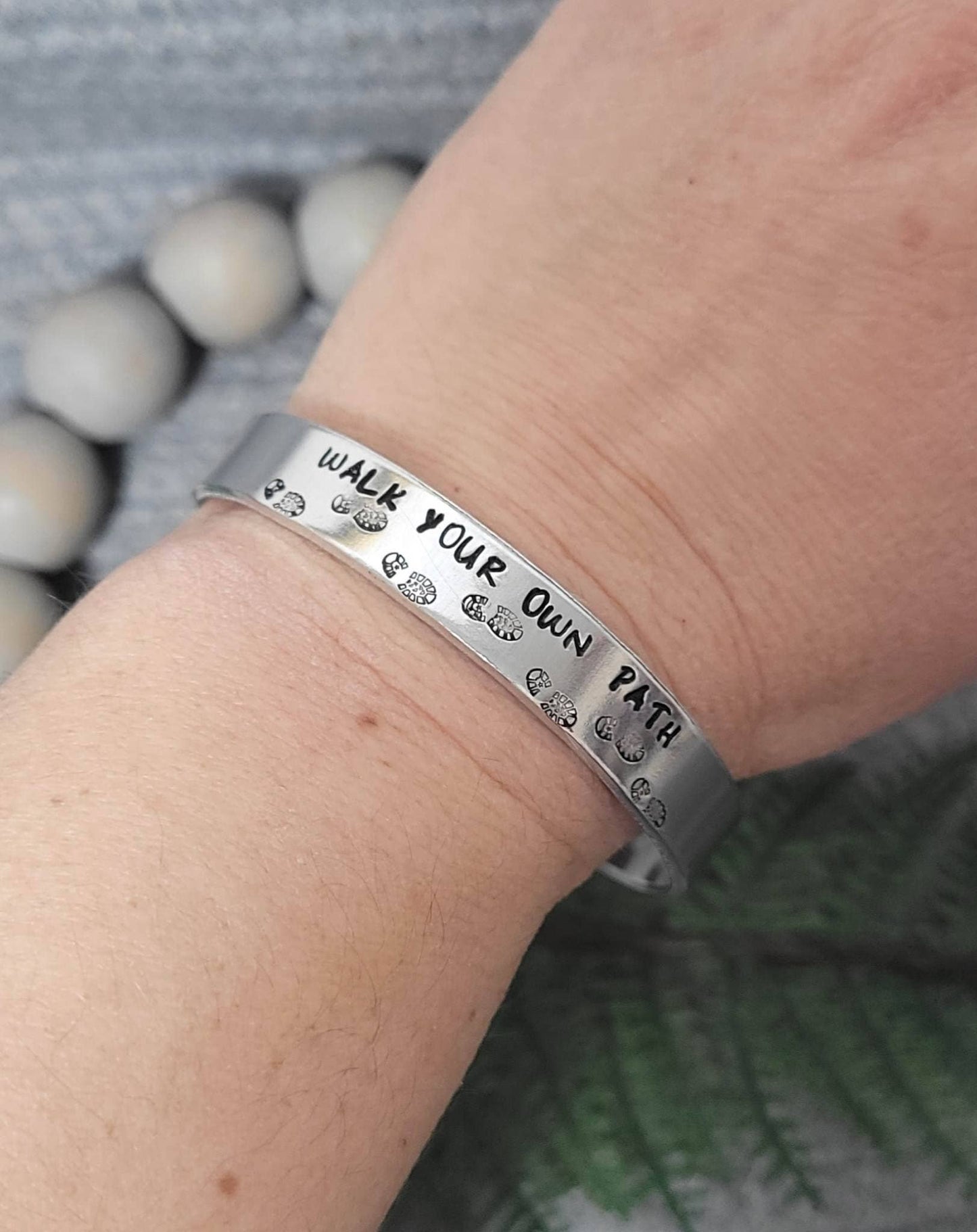 Walk your own path aluminum cuff