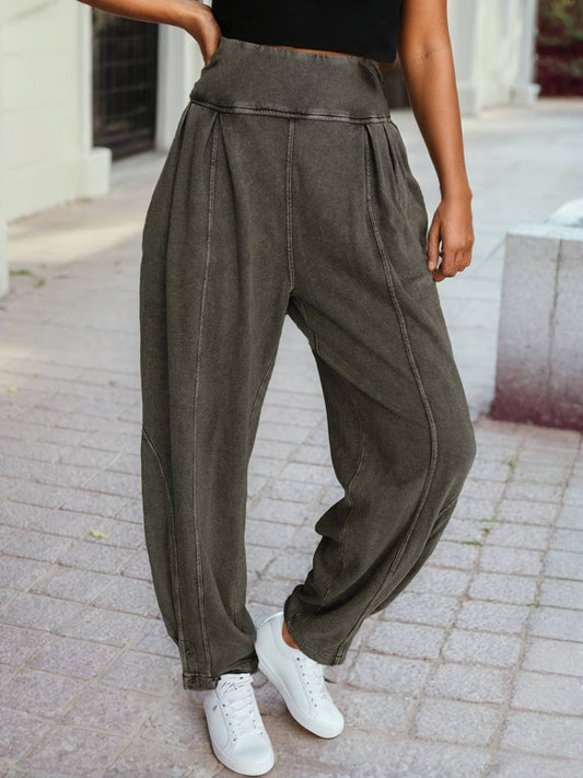 Mineral Wash Jogger Style High Waist Casual Pants