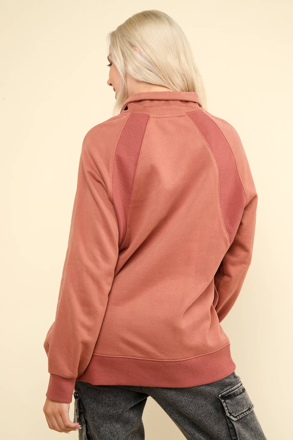 NT11849-Oversized Sweatshirt Henley Knit Top