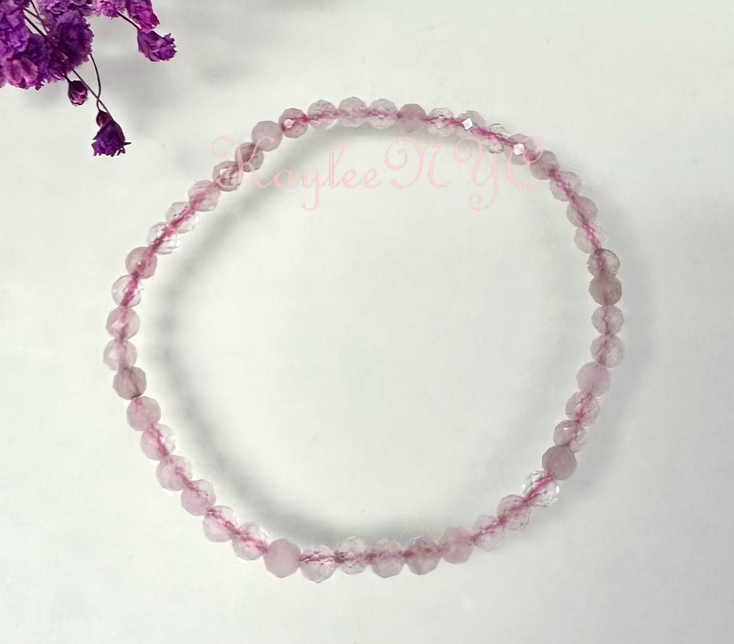 Natural Rose Quartz 4mm Faceted 7.5”Crystal Bracelet