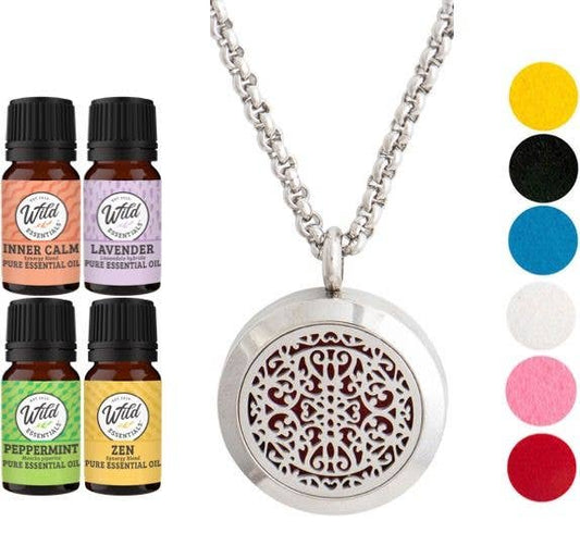 Wrought Iron Design Necklace Diffuser With 4 Oils