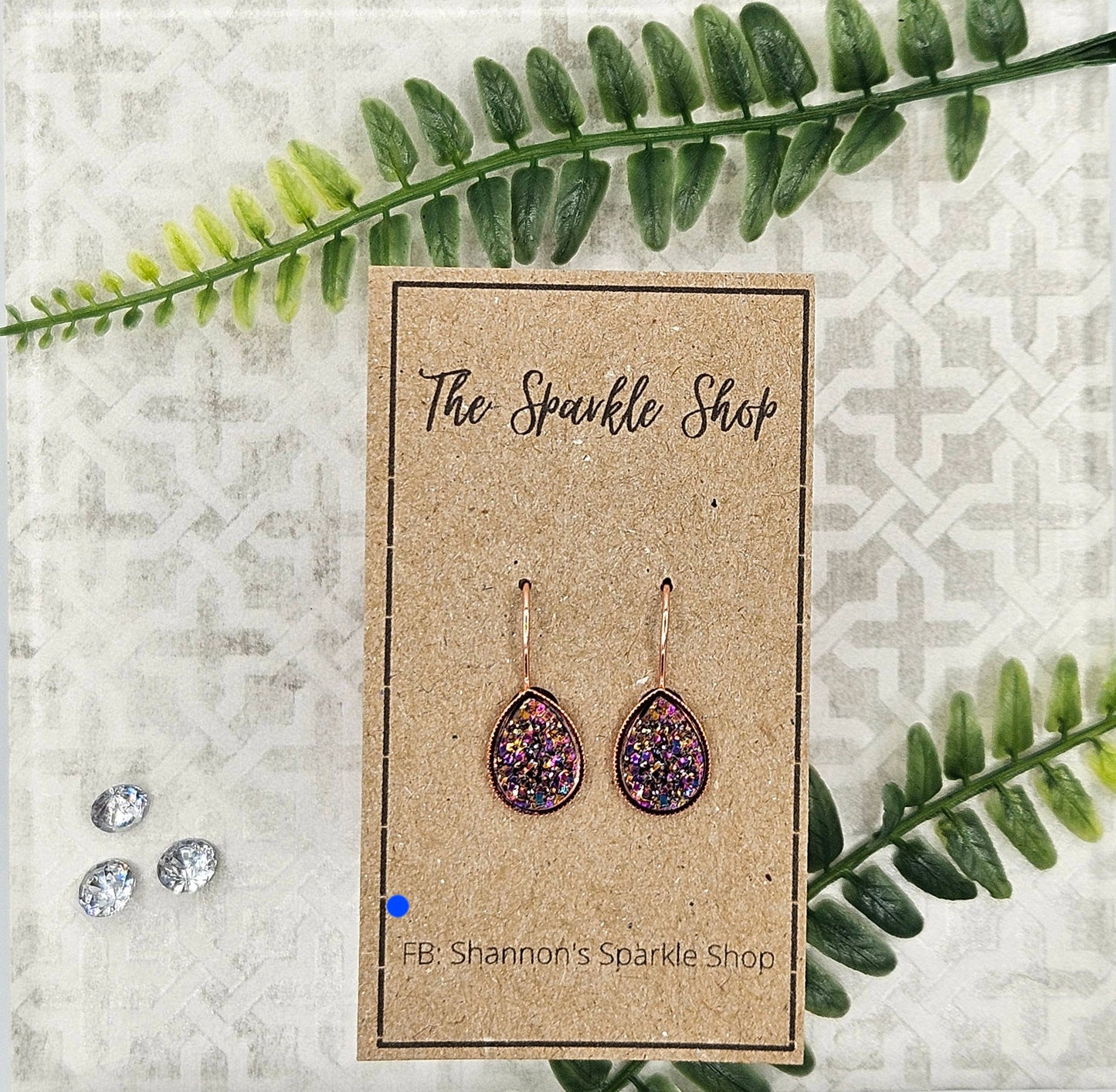 Druzy Teardrop Dangle Earrings (Handmade)- Multi-color