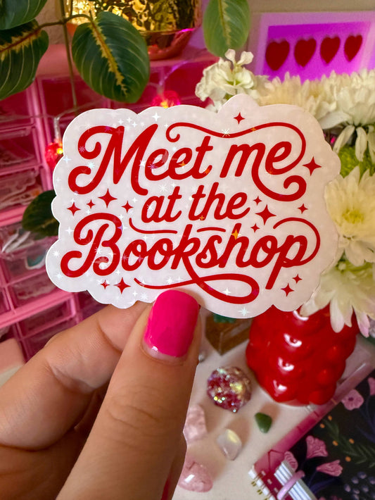 Meet me at the bookshop Valentine's sticker (holographic)