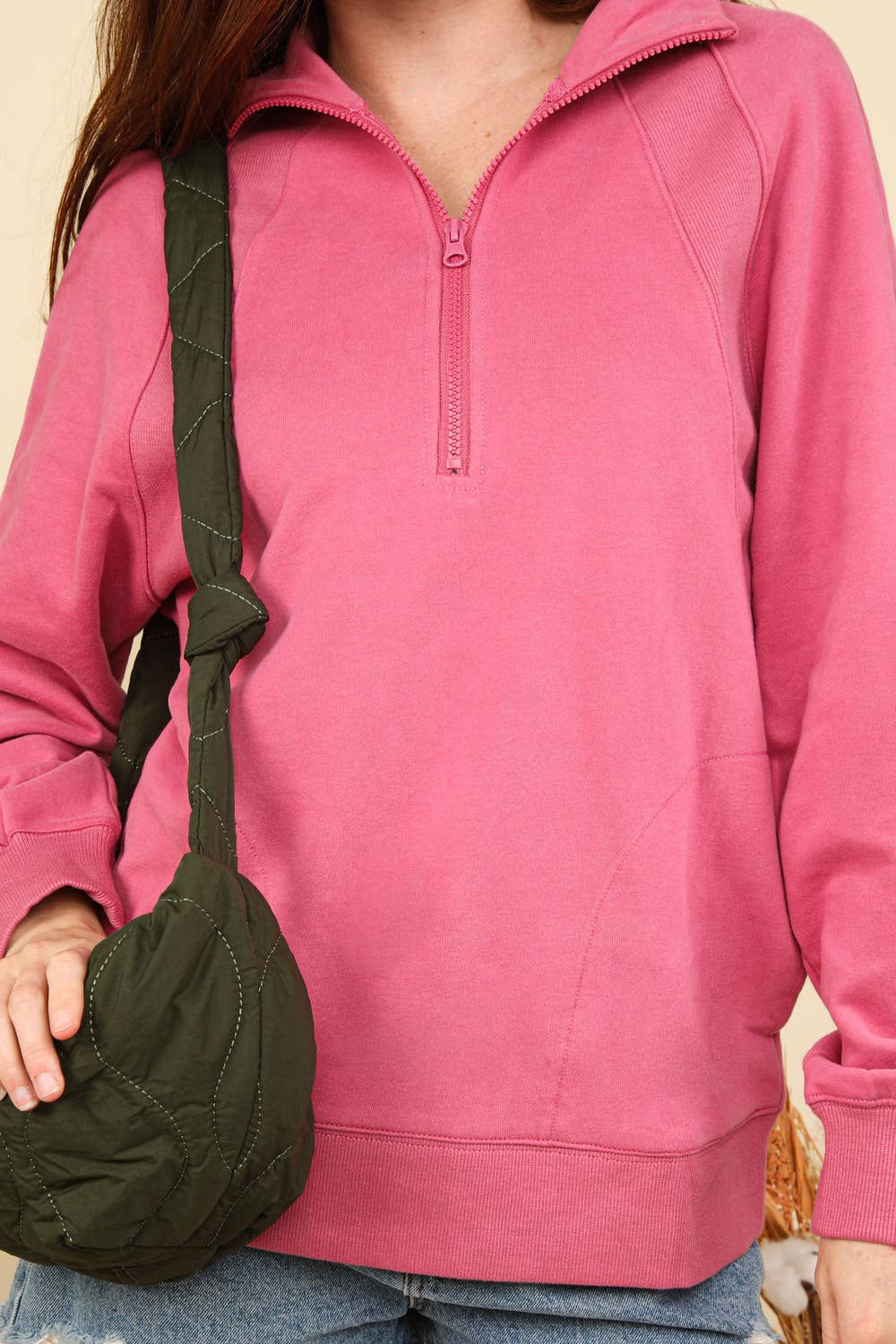 NT11849-Oversized Sweatshirt Henley Knit Top