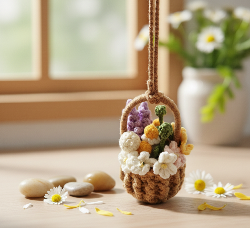 Crochet Floral Hanging Basket | Handmade Boho Home Décor