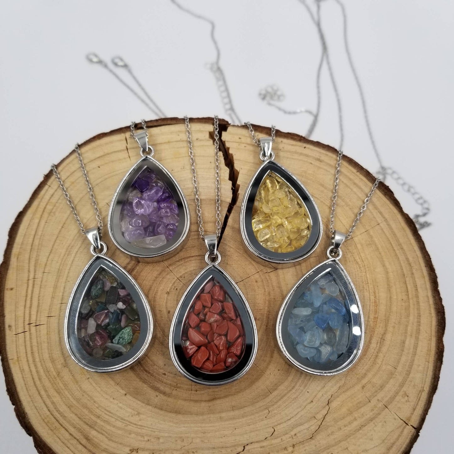 Natural Crushed Stone Wishing Necklace