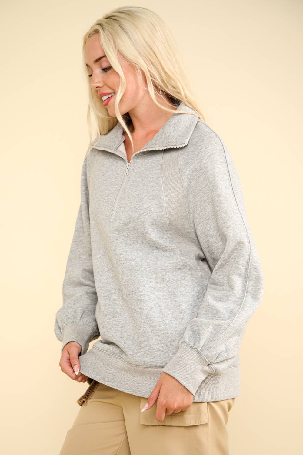 NT11849-Oversized Sweatshirt Henley Knit Top