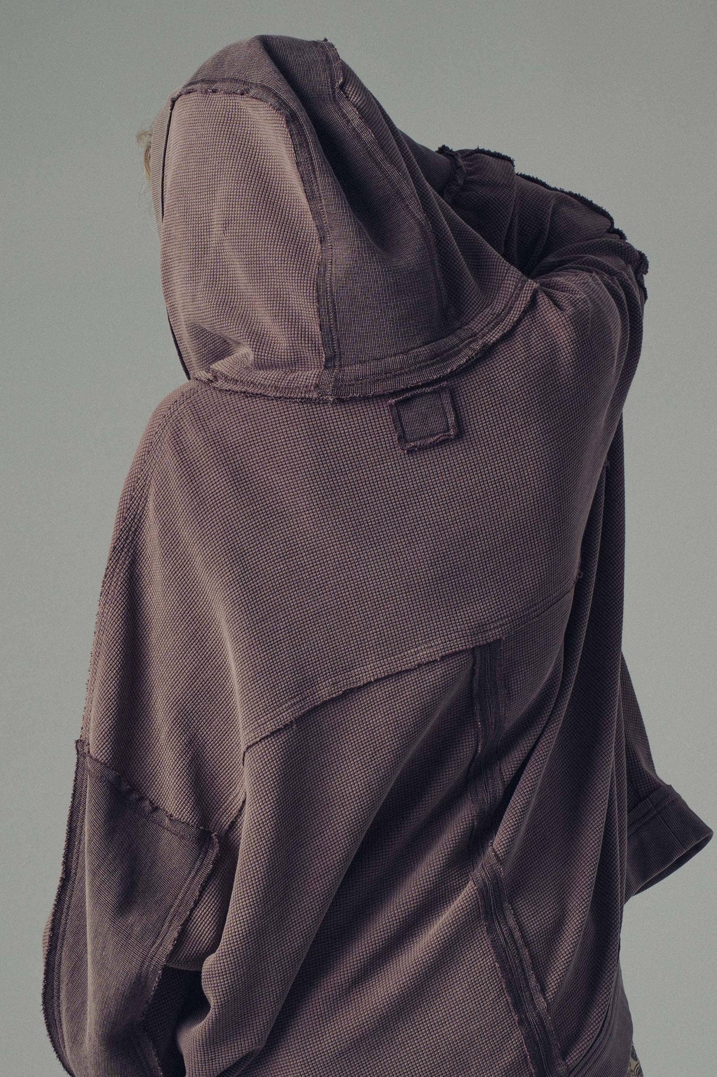 Washed Waffle Knit Hooded Cardigan-Medium
