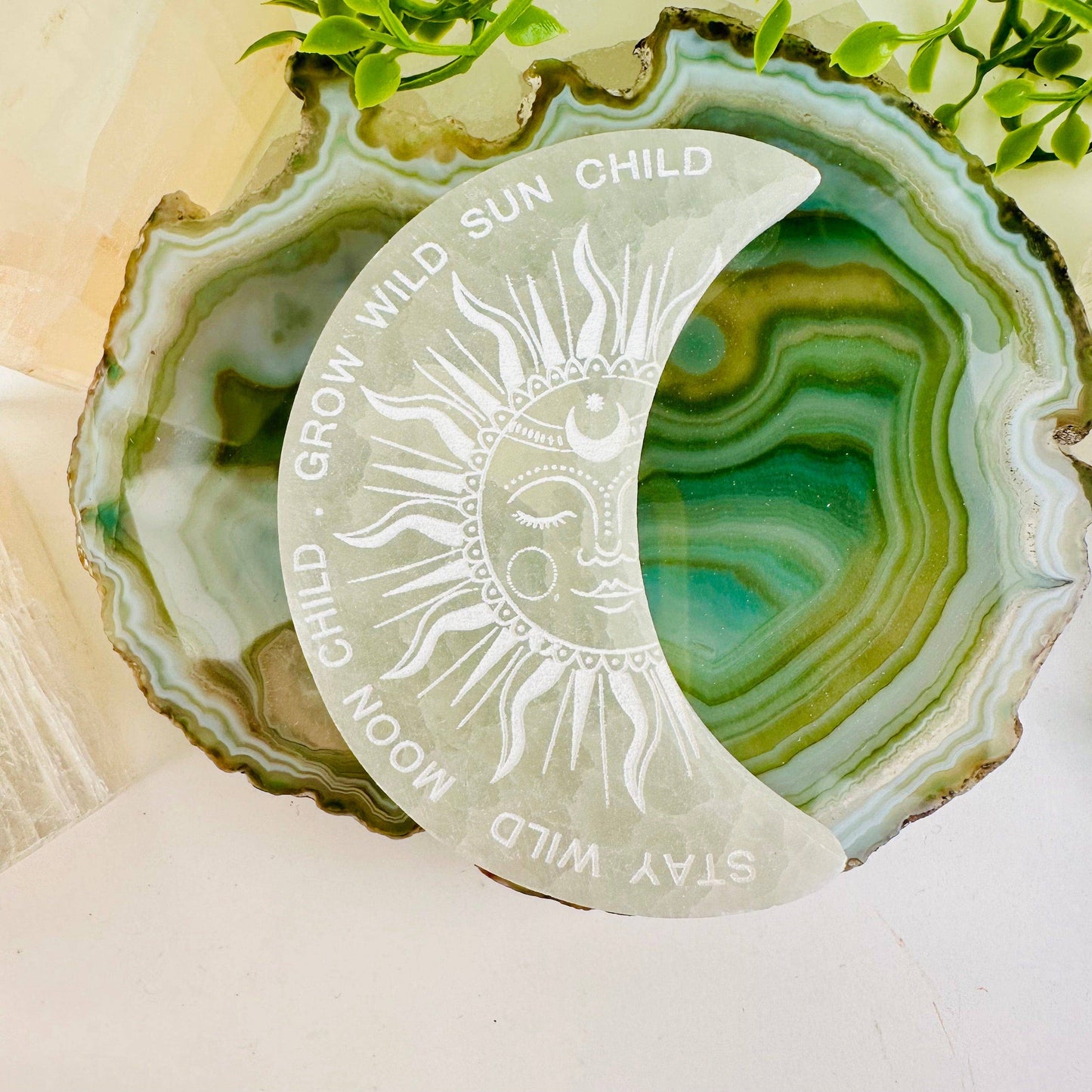 Selenite Moon Crystal Charging Plate - Sun and Moon Design