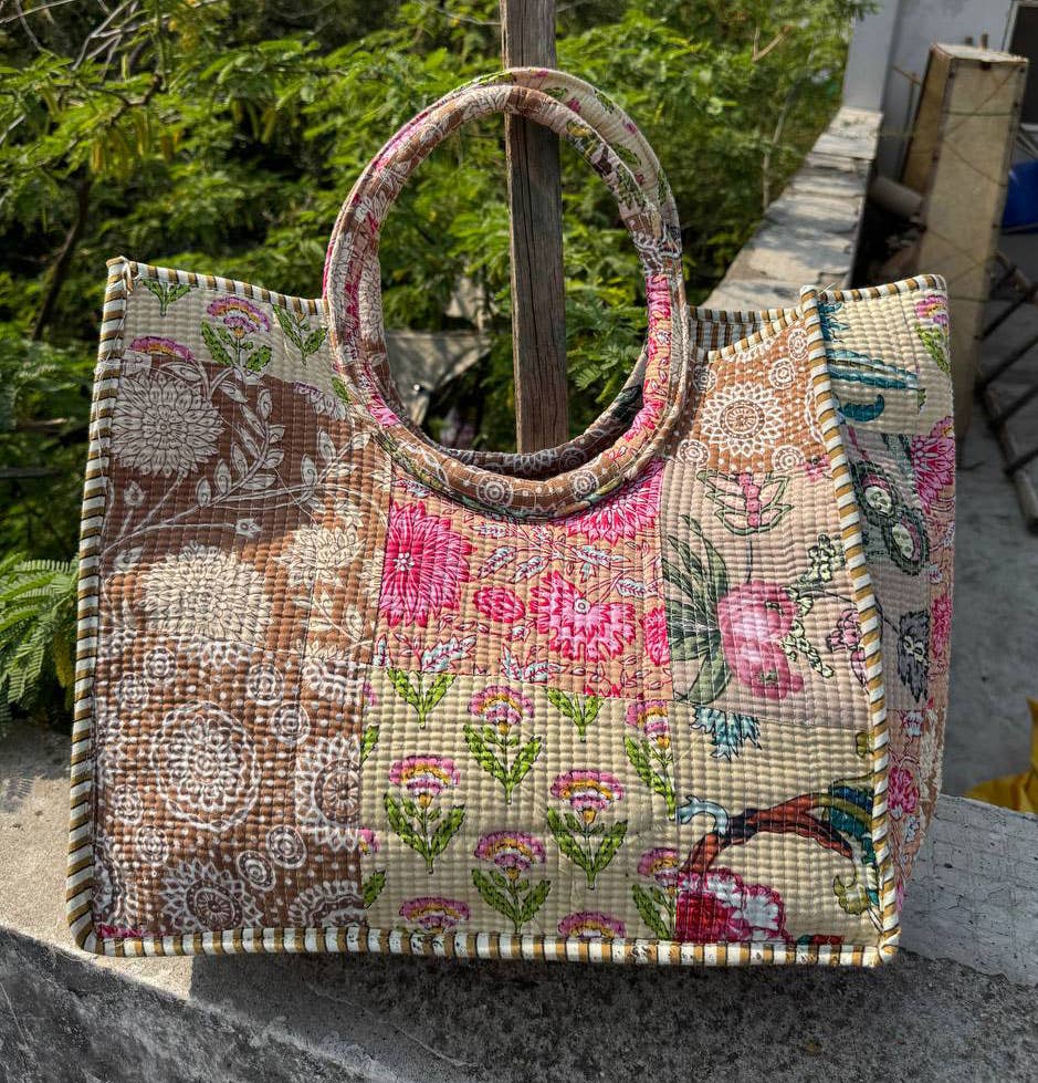 Patchwork Quilted Cotton Bag Market Bag Floral Printed Bags