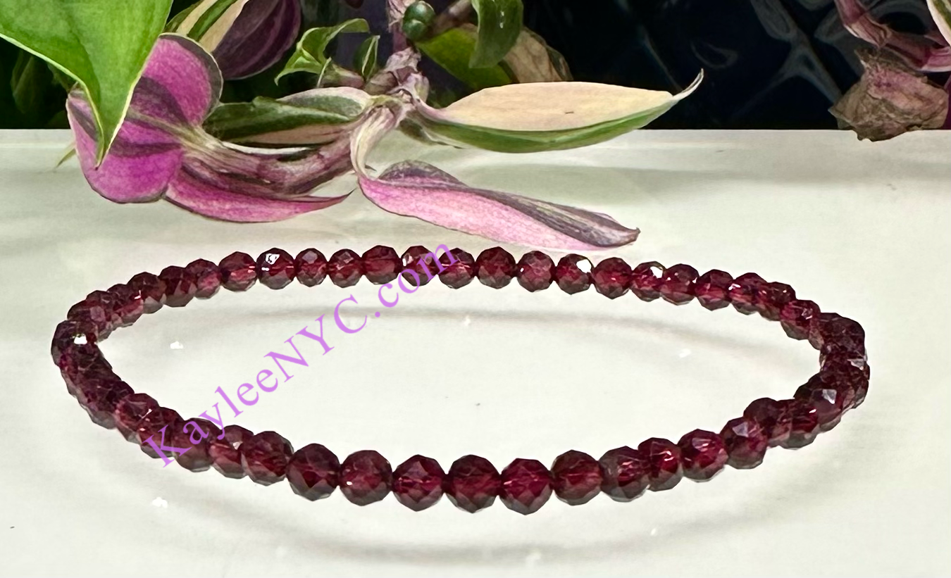 4mm Faceted Natural Garnet 7.5”Crystal Bracelet