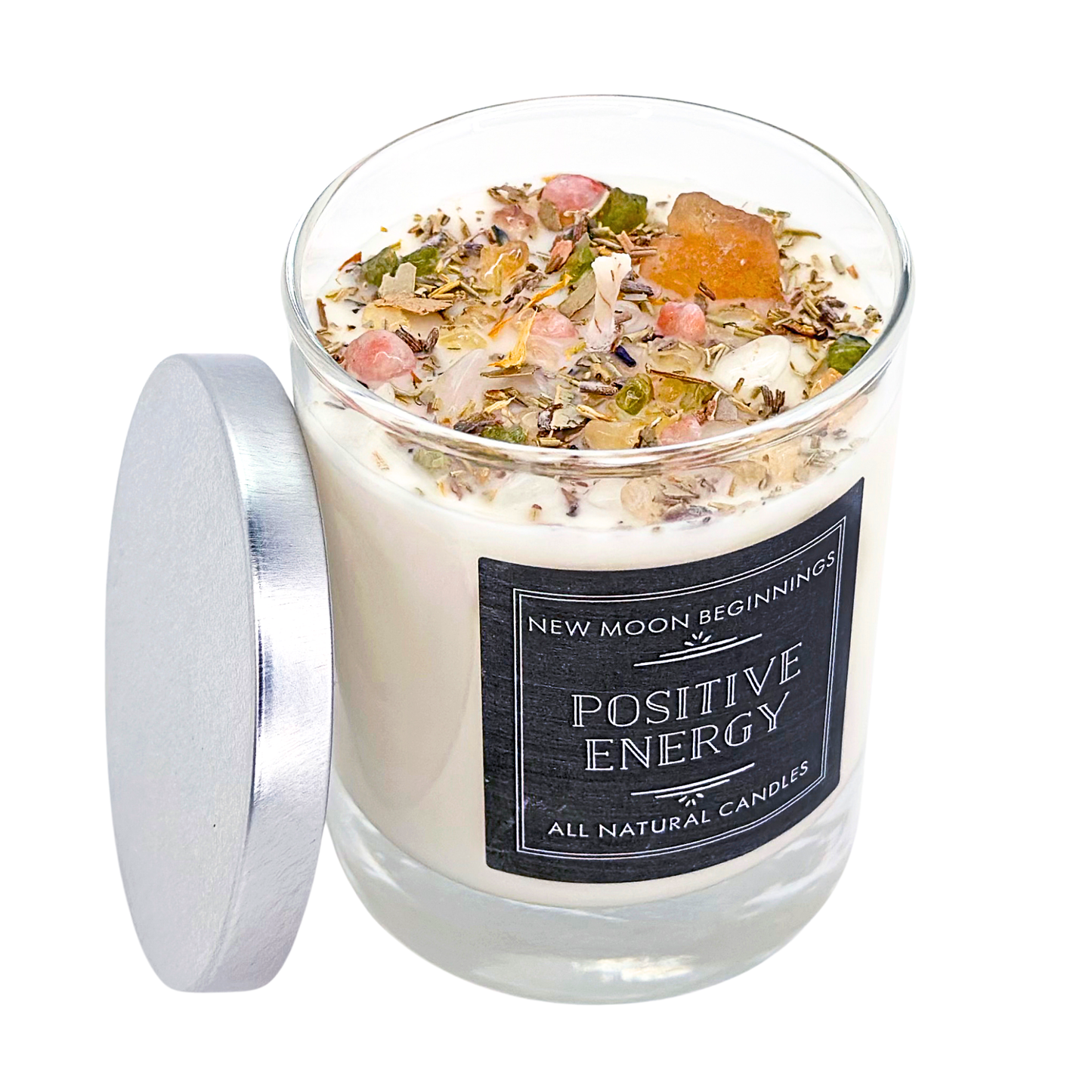Positive Energy Candle Round Tin- Soy Candles - Herb & Crystal Candle