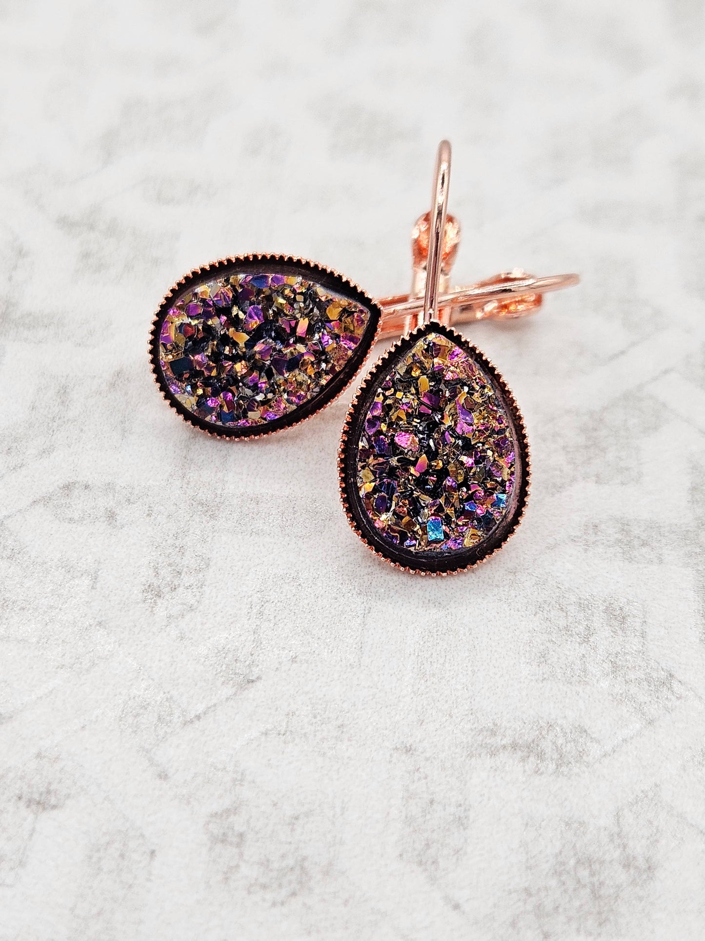 Druzy Teardrop Dangle Earrings (Handmade)- Multi-color
