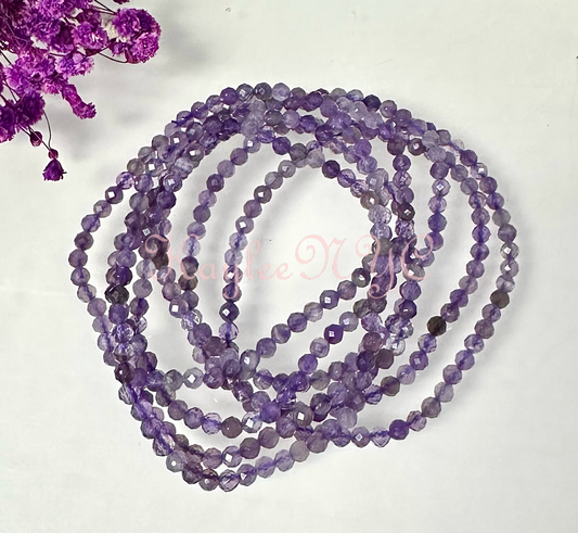 Natural Amethyst 4mm Faceted 7.5”Crystal Braceler