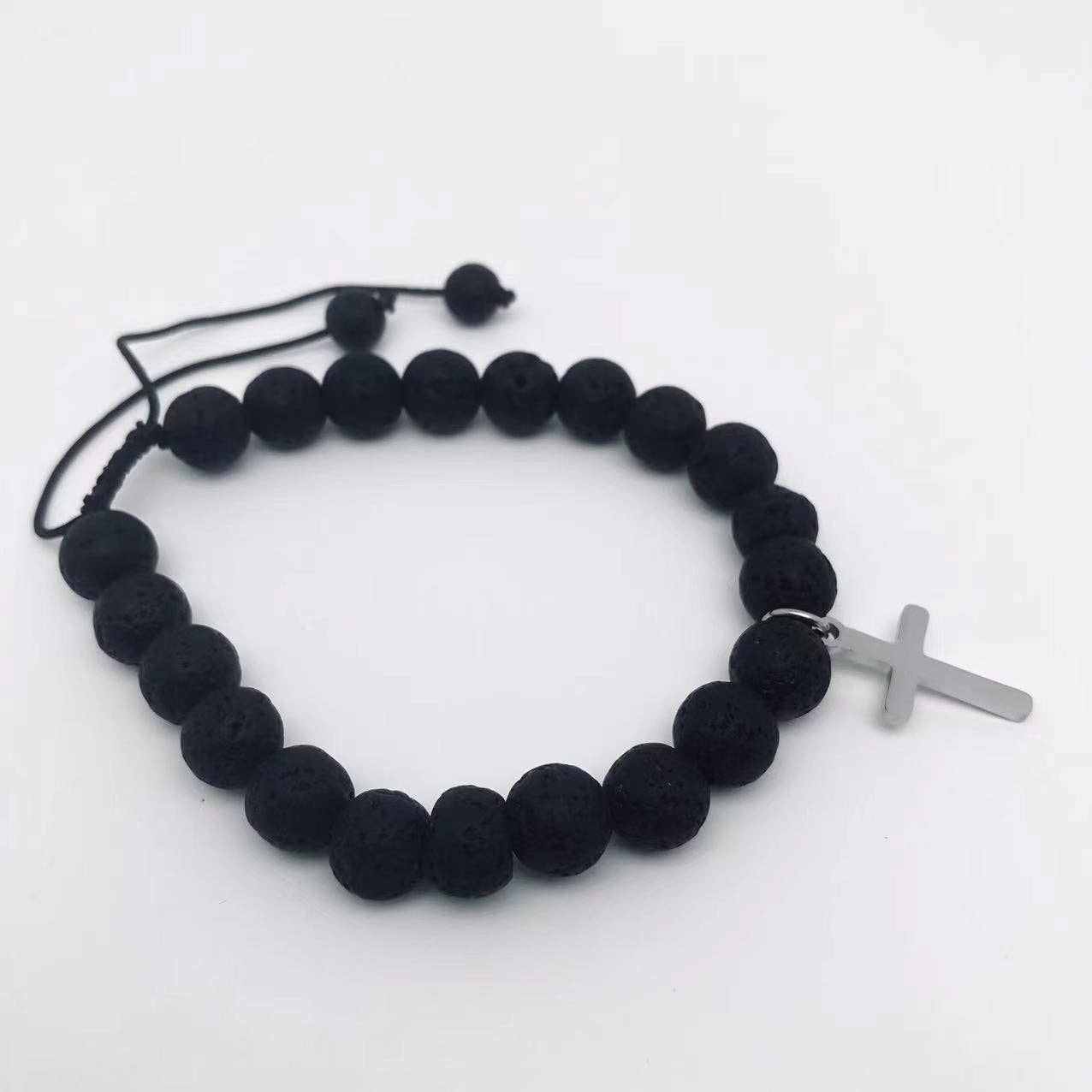 Natural Stone Lava Cross Charm Bracelets