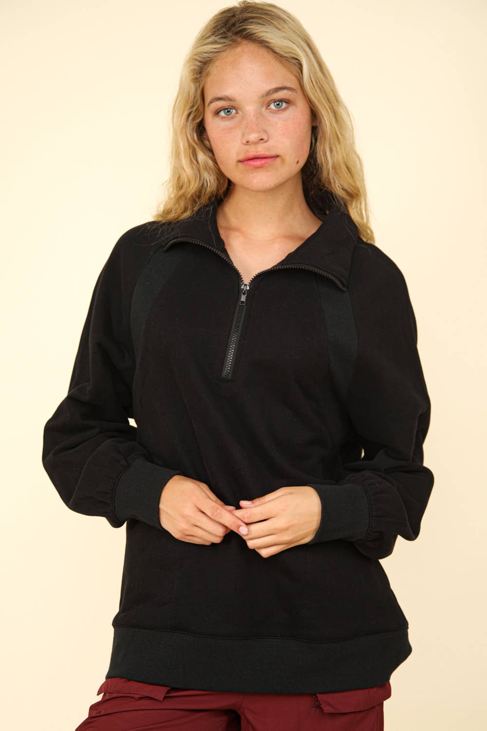 NT11849-Oversized Sweatshirt Henley Knit Top